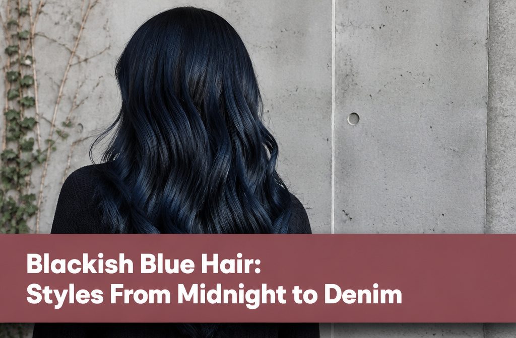 Black hair with blue sheen appearing across smooth lengths in bright light