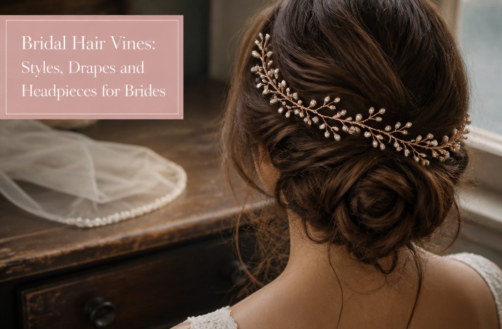 Bridal hair vine arranged through a wedding hairstyle