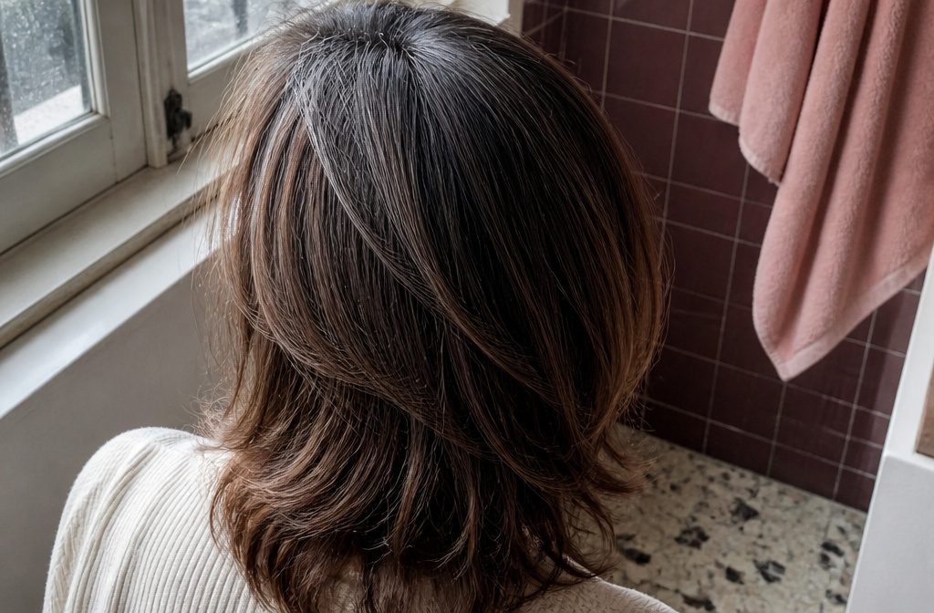 Sectioned hair strands with translucent pigment settled through their outer layers