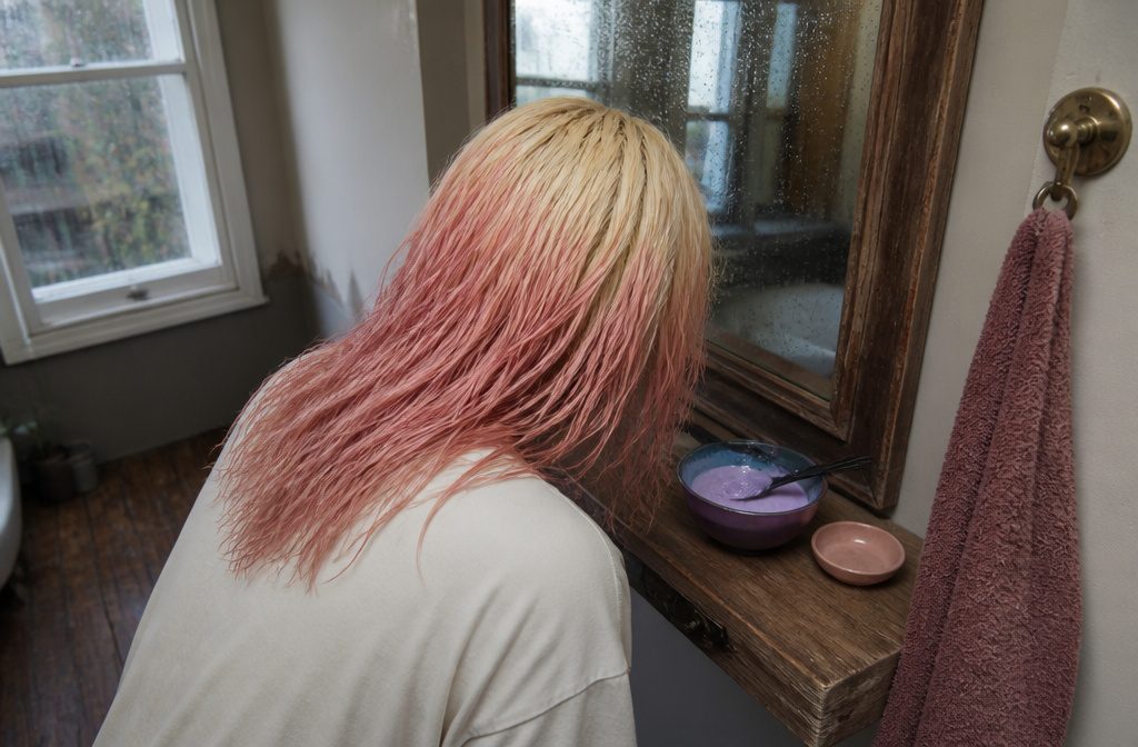 White hair framing a face with an even icy finish