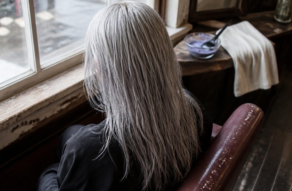 Ice silver hair with a pale silvery sheen